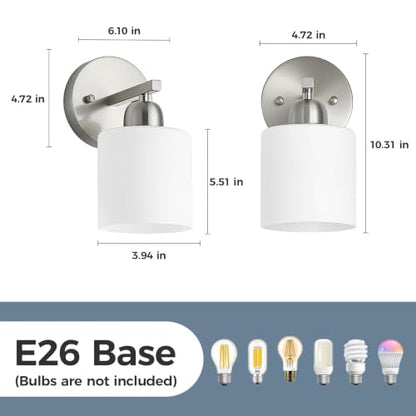 Brushed Nickel Bathroom Light, Anti-Rust Finish 2PCS Light Bathroom Vanity Light Brushed Nickel, Milky White Frosted Glass Shades, E26 Socket - color: Nickel & Milky White Glass, size: 1-light(2pack)