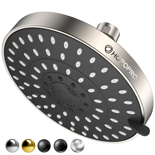 HOPOPRO 5-Mode High Pressure Shower Head - The Washington Post, NBC News, Today TV Show Recommended - High Flow Fixed Showerheads (6 Inch Brushed Nickel) | The Washington Post, NBC News, Today Recommended, Consumer Reports Tested High Flow Fixed Shower He