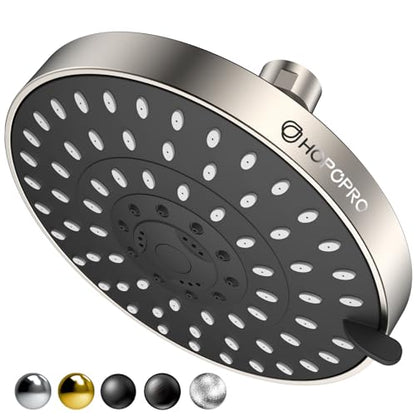 HOPOPRO 5-Mode High Pressure Shower Head - The Washington Post, NBC News, Today TV Show Recommended - High Flow Fixed Showerheads (6 Inch Brushed Nickel) | The Washington Post, NBC News, Today Recommended, Consumer Reports Tested High Flow Fixed Shower He
