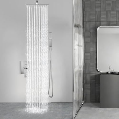 Aolemi Shower Faucet Set with Handheld Polish Chrome 16 Inch Head | Pressure Balance Shower Valve and Trim Kit,SUS304 Rain Head and Handle System,All Metal,Wall Mount,Bathroom,Handheld Spray - color: Chrome, size: 16 Inch Wall Mount Shower Head