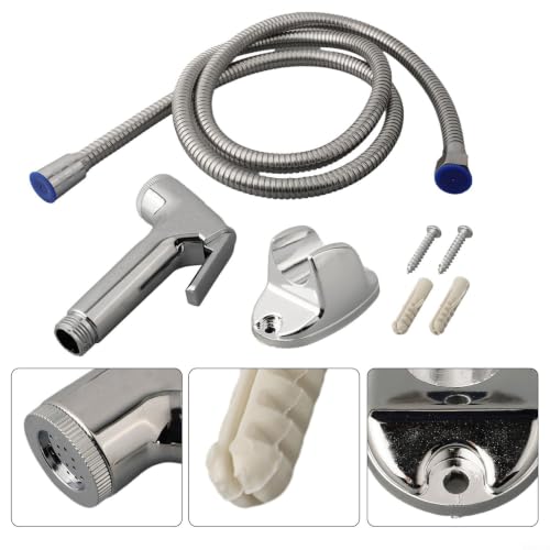 Handheld Bidet Sprayer Set, Chrome Toilet Douche Spray | with 1.5m Stainless Steel Hose and Wall Holder for Bathroom Cleaning and Pet Washing