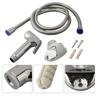 Handheld Bidet Sprayer Set, Chrome Toilet Douche Spray | with 1.5m Stainless Steel Hose and Wall Holder for Bathroom Cleaning and Pet Washing