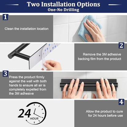 Matte Black Toilet Paper Holder, Adhesive or Screw Toilet Roll Holder Wall Mount, SUS304 Stainless Steel Double Post Pivoting Toilet Roll Holder for Bathroom, Kitchen, Washroom - color: Matte Black