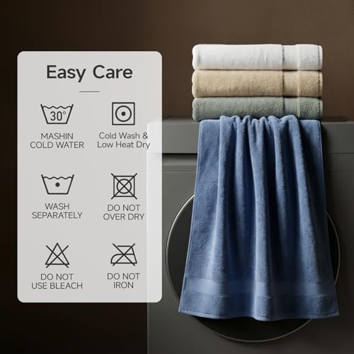 REDKISS 100% Luxury Cotton Bath Towels 4-Pack, Ultra-Thick, Plush, Soft & Highly Absorbent for Bathroom, Hotel, Spa and Home - 27" x 55" - color: Beige+gray+blue+brown