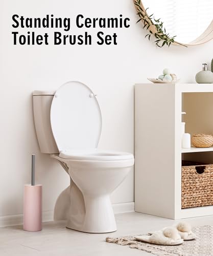Matt White Ceramic Toilet Brush and Holder Set | Durable Bristles Non Scratch Toilet, Long Stainless Steel Handle, Freestanding Toilet Bowl Cleaners Brush - color: Matt White, size: Set/1
