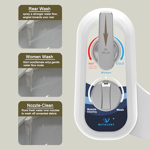 Bidet Attachment for Toilet Warm Water Left - Hot and Cold Self-Cleaning, Dual Nozzle, Non-Electric Bidet Attachment for Toilet Seat, Adjustable Water Pressure, Rear and Feminine Wash, Lever Control