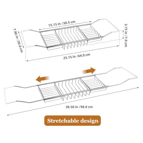 Cabilock Bathtub Tray - Stainless Steel Bathtub Caddy, Expandable Extra Wide Bath Tub Organizer, Rust-Resistant Over The Tub Shelf Rack with Non-Slip Grips for Phone Book Wine Glass, Silver - color: Silver