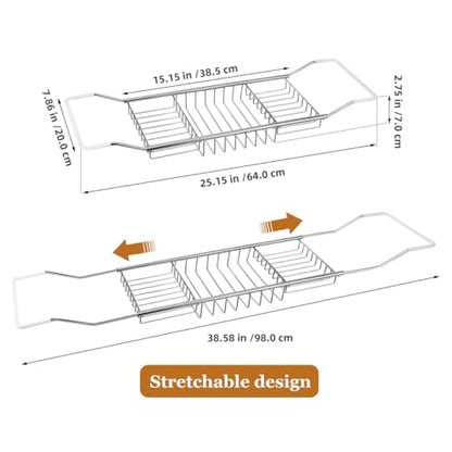 Cabilock Bathtub Tray - Stainless Steel Bathtub Caddy, Expandable Extra Wide Bath Tub Organizer, Rust-Resistant Over The Tub Shelf Rack with Non-Slip Grips for Phone Book Wine Glass, Silver - color: Silver