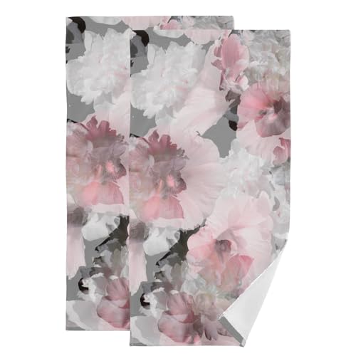 2 Pack Watercolor Pink Grey Floral Hand Towels for Bathroom,Soft Absorbent Spring Peony Blossom Gray Decorative Guest Face Bathroom Towels,Quick Dry Abstract Flower Kitchen Towels 14"x28" - color: Pink Grey