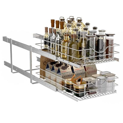 2 Tier Pull Out Cabinet Organizer,(8½"W x 22" D) Soft Close Slide Out Drawer For Kitchen Base Cabinet, Individual Pull Out Shelf, Roll Out Pantry Organization, 22 Inch Deep - size: 2 Tier(8½"W x 22"D)