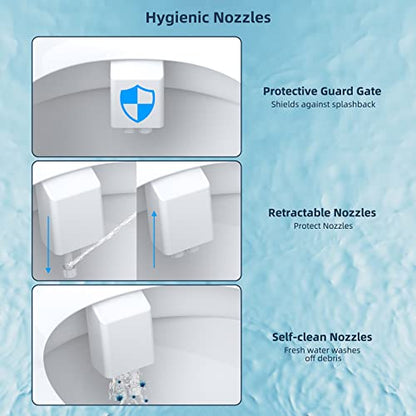 Hibbent Bidet Attachment for Toilet, Non-Electric Dual Nozzle for Frontal & Rear Wash, Adjustable Water Pressure Control, Fresh Water Bidet Toilet Seat, Self Cleaning Water Sprayer, White/Chrome - color: Chrome
