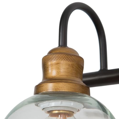 KSANA Farmhouse Bathroom Light Fixture, Modern Black Gold 3-Light Vanity Light with Opening Clear Glass Shade, Modern Antique Brass Wall Lamp Over Mirror - color: Black Gold, size: 3-Light Opening Bathroom Vanity Light
