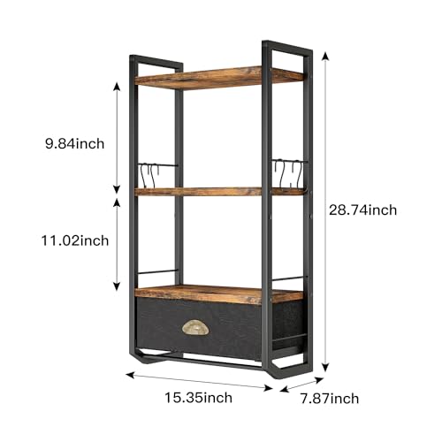 Bathroom Storage Organizer Wall Mounted, 3 Tier Bathroom Towel Rack Shelf with Storage Drawer Double Towel Bars and Hooks, Industrial Bathroom Shelves Over Toilet, Rustic Black and Brown (A)