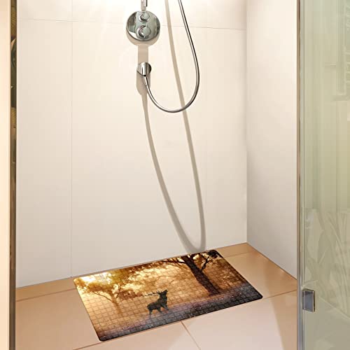 Bath Tub Mat Non Slip Shower Mat Deer Forest Extra Long Bathtub Mat 26.8x15 inches Bathroom Bath Mat with Suction Cups Drain Holes Machine Washable - color: Deer Forest