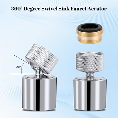 Hibbent Dual-function Metal Faucet Aerator, 2-Flow Big Angle Rotate Kitchen Sink Aerator 360 Degree Swivel Sink Sprayer Attachment, 55/64 Inch Female Thread, Chrome - color: Silver, style: Upgraded Aerator with 1 Swivel Joints