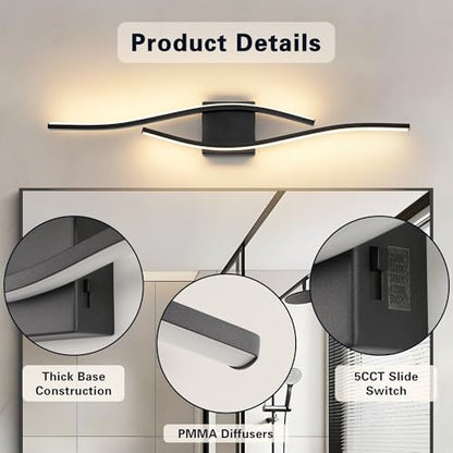 Joossnwell Vanity Light Modern Bathroom Lighting Fixture Over Mirror Black | 31.5 Inch Vanity Light Bar Dimmable 5CCT Vanity Lighting Led Bath Wall Lamp - color: Black, size: 31.5 inch long