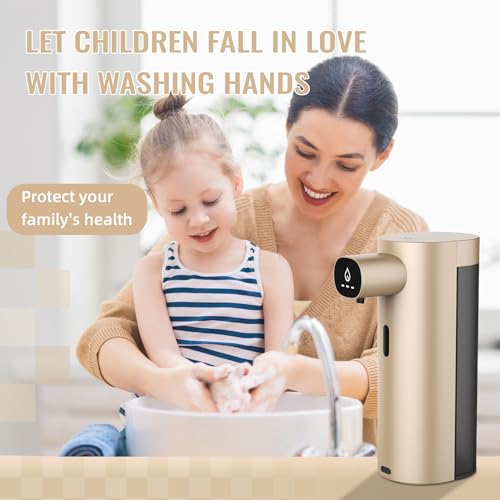 Automatic Liquid Soap Dispenser Touchless, USB Rechargeable Smart Hand Soap Dispenser, 13.5oz/400ml, 3-Level Adjustable, Compatible with Thick Thin Dish Soap for Bathroom Kitchen, Clog-Free (Gold) - color: Gold