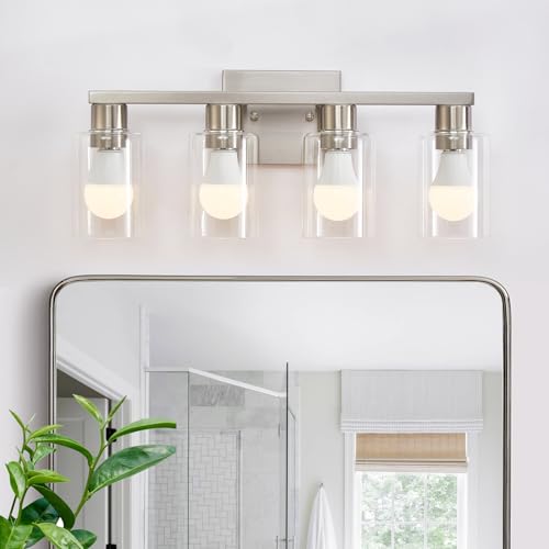 4 Light Bathroom Vanity Light Brushed Nickel Vanity Lights for Bathroom Modern 4-Lights Wall Sconce with Clear Glass Shade for Bedroom Living Room - color: Brushed Nickel, size: 4 Light