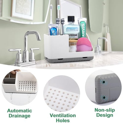 PARKMANI Toothbrush Holders for Bathrooms, Kids Electric Toothbrush and Toothpaste Holder with Drainage, Tooth Brush Holder for Bathroom Countertop Organizer (Grey) - color: Grey