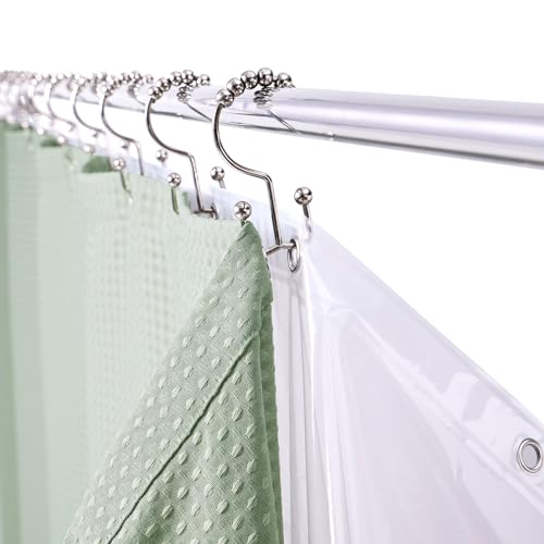LaCyan Waterproof Waffle Shower Curtain, 258GSM Heavy Duty 3 Piece Set with Clear Liner and 6 Stainless Steel Hooks, Polyester Fabric Shower Curtains for Bathroom, Machine Washable, 72x72 Inch, Green - color: Green, size: 72"W x 72"L (Pack of 1)