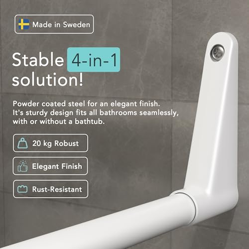 Erica Adjustable U-Shaped Shower Curtain Rod for Bathtubs - White | Size - 27x65x27 cm, Wall Mounted Shower Pole, No Need to Fix to the Ceiling, Curved Shower Rail, White Powder Coated Steel - color: Glossy White, size: 4 in 1 L & U shape (27,5 x 65 x 27,