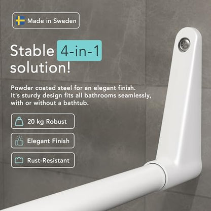 Erica Adjustable U-Shaped Shower Curtain Rod for Bathtubs - White | Size - 27x65x27 cm, Wall Mounted Shower Pole, No Need to Fix to the Ceiling, Curved Shower Rail, White Powder Coated Steel - color: Glossy White, size: 4 in 1 L & U shape (27,5 x 65 x 27,
