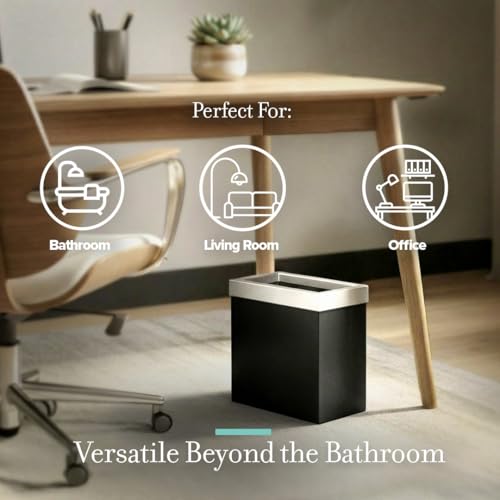Gatco Small Bathroom Trash Can with Lid, Rectangle 3 Gallon Stainless Steel Wastebasket, Under Sink, Matte Black and Satin Nickel, for Bathroom, Bedroom, Office (1918SN) - color: Matte Black / Satin Nickel