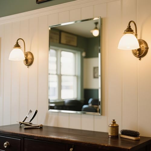 Rectangular Beveled Bathroom Mirrors, 36X36 inch Beveled Bathroom Mirror， | Frameless Mirrors for Bathroom,bedroom/wall/makeup area/cloakroom, hung horizontally or vertically. - size: 36"L x 36"W