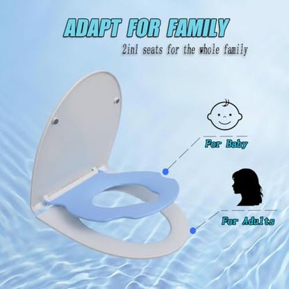 MinSha Elongated Toilet Seat with Child Seat, Soft Close, Quick Release | Can be magnetically secured when not in use; features a quiet, soft-close seat to protect children's fingers