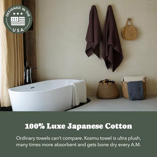 Luxury Organic Japanese Cotton Waffle Bath Towel | Thick, Absorbent, Quick Dry Bathroom Towels for Shower, Sauna, Onsen| Hotel & Spa Quality, Gift-Ready (Dark Cocoa, Bath Sheet Set (3-Piece)) - color: Dark Cocoa, style: Bath Sheet Set (3-piece)