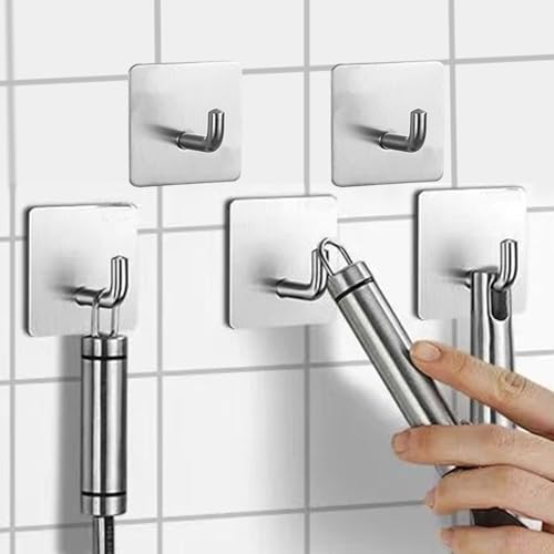 5 Pcs Adhesive Hooks Waterproof in Shower Hooks for Hanging Loofah, Towels, Clothes, Robes for Bathroom(Silver Square) - color: Silver Square