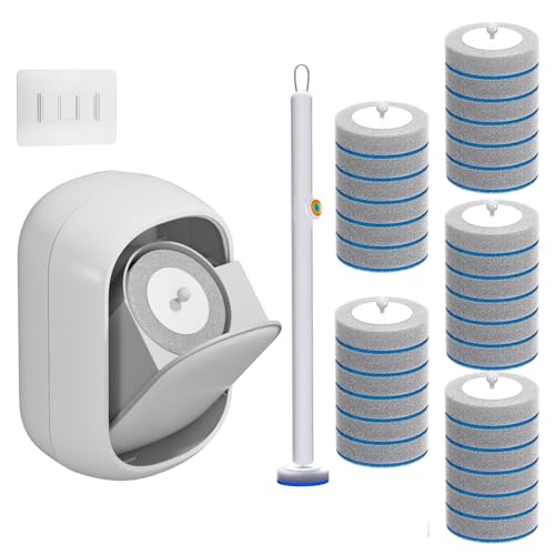 Ctime Disposable Toilet Brush Set with 30 Refills, Wall Mounted Wand Kit | Waterproof with Lid，Hands-Free Lid,New Wand Refills,One-Click Disposal,Pre-Loaded Cleaner,360° Rotating Head - size: 1 wand+ 30 heads