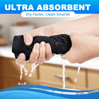 Washcloths Set, 6-Pack Cotton Wash Cloths, 13x13 Inch, Black | Highly Absorbent and Soft Feel Fingertip Towels, Machine Washable Washcloths for Bathroom, Gym, Hotel, Spa and Kitchen