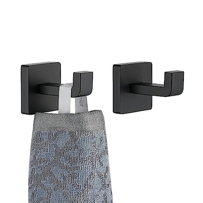 JQK Bathroom Towel Hook Black, Coat Robe Clothes Bath Wall Hooks for Kitchen Garage SUS 304 Stainless Steel Thick 0.8mm, 2 Pack Matte Black, TH250-PB-P2 - color: Matte Black