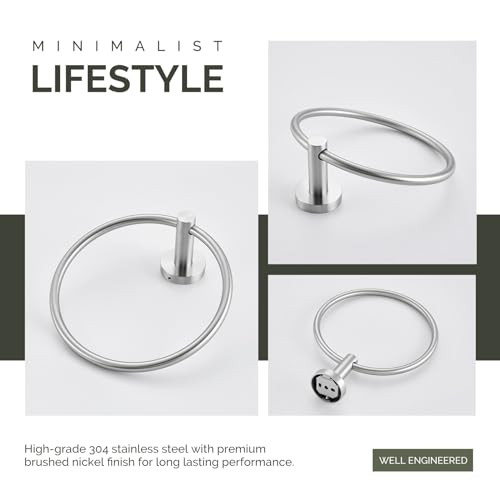 Angle Simple Swivel Towel Ring, Bathroom Hand Towel Holder, Brushed Nickel | Rustproof SUS304 Stainless Steel, Move Back & Forth for Easy Access, Use in Kitchen Shower, Screws Wall Mount - color: Brushed Nickel