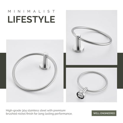 Angle Simple Swivel Towel Ring, Bathroom Hand Towel Holder, Brushed Nickel | Rustproof SUS304 Stainless Steel, Move Back & Forth for Easy Access, Use in Kitchen Shower, Screws Wall Mount - color: Brushed Nickel