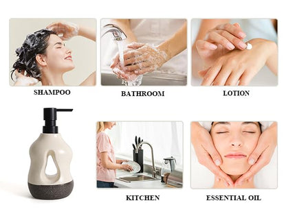 BosilunLife Ceramic Soap Dispenser - Soap Pump Dispenser Bathroom Kitchen Modern Farmhouse Elegant Refillable Soap Dispenser Lotion Hand Pump Dispenser for Kitchen Sink (Beige with Black Base, 15oz) - color: Beige With Black Base