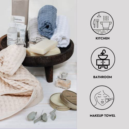 Waffle Washcloths Set, 100% Turkish Cotton (Denim) - color: Denim, size: Washcloths Set (4 Pieces)