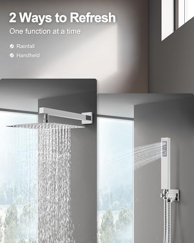 10" Shower System, Wall Mount Shower Faucet Set, Polished Chrome | Pressure-Balance Rough-In Valve Included, High Flow Square Rainhead, Stainless Steel Fixture for Bath Remodels - color: Polished Chrome