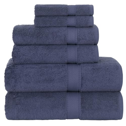 Supreme Terry 6-Piece Premium Towel Set, Soft & Plush 100% Turkish Cotton, Spa Quality, 2 Bath Towel 2 Hand Towels 2 Washcloths-Navy - color: Navy, size: 6 Pcs Set