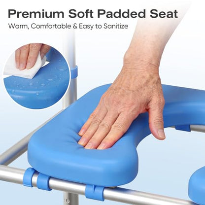 Heavy Duty Toilet Seat Riser for Seniors, Anti-Wobble Standalone Raised Toilet Seat with Handles, Adjustable Padded Commode Safety Frame for Bariatric, Handicap & Surgery Recovery - color: Cerulean