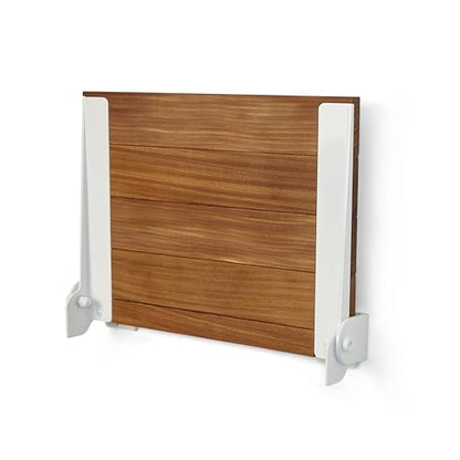 Seachrome 18 inch Silhouette Slimline Folding Wall Mount Shower Bench Seat, Natural Teak Wood with White Frame - color: Teak Wood With White Frame