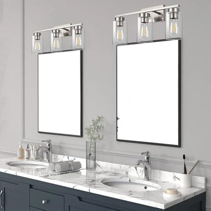 3-Light Bathroom Vanity Light, Modern Brushed Nickel Wall Lights with Clear Glass Shades, Bathroom Wall Sconce Lamp for Mirror Living Room Bedroom Hallway - color: 3 Light Nickel-Small