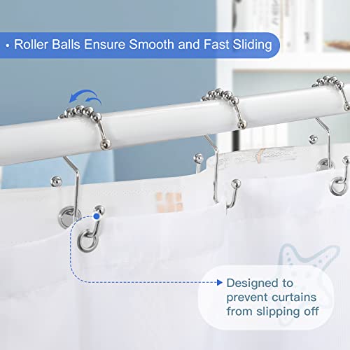 Shower Curtain Rings, SUTINE Shower Curtain Hooks, Stainless Steel Sliver Shower Curtain Hooks Rust Proof, Easy Sliding Double Shower Hooks for Shower Curtains & Liners, 12 Pcs (Chrome) - color: Chrome
