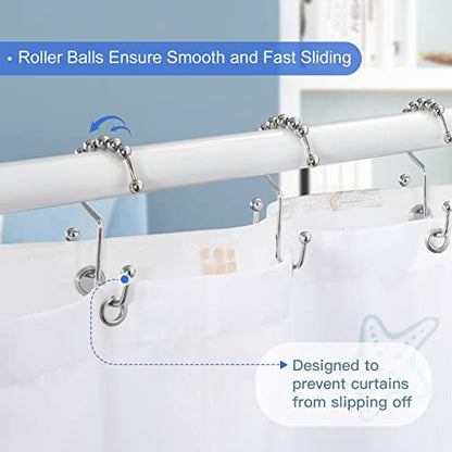 Shower Curtain Rings, SUTINE Shower Curtain Hooks, Stainless Steel Sliver Shower Curtain Hooks Rust Proof, Easy Sliding Double Shower Hooks for Shower Curtains & Liners, 12 Pcs (Chrome) - color: Chrome