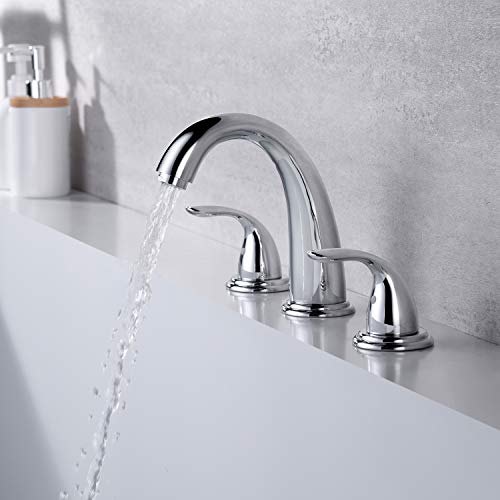 SUMERAIN 2 Handle Widespread Roman Tub Faucet, Chrome Finish | with Valve, Brass, High Flow, 3 Holes, Classic Style - color: Chrome, size: 4-29/32" spout reach