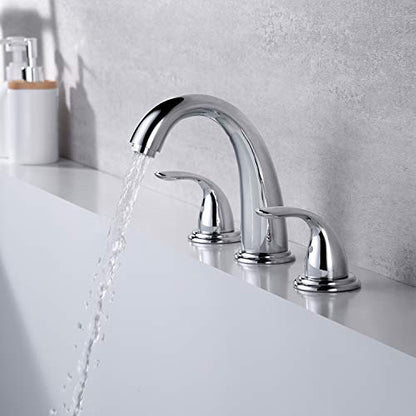 SUMERAIN 2 Handle Widespread Roman Tub Faucet, Chrome Finish | with Valve, Brass, High Flow, 3 Holes, Classic Style - color: Chrome, size: 4-29/32" spout reach
