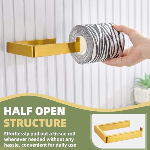 Brushed Gold Toilet Paper Holder, 304 Stainless Steel, Wall Mounted | 304 Stainless Steel, Rustproof for Bathroom Restroom Vanity, Space-saving Tissue Holder, Fits Regular, Large, Mega Rolls - color: Brushed Gold