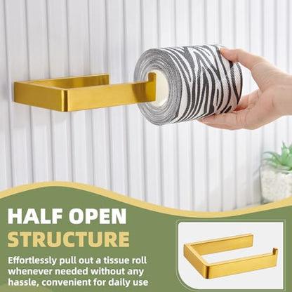 Brushed Gold Toilet Paper Holder, 304 Stainless Steel, Wall Mounted | 304 Stainless Steel, Rustproof for Bathroom Restroom Vanity, Space-saving Tissue Holder, Fits Regular, Large, Mega Rolls - color: Brushed Gold
