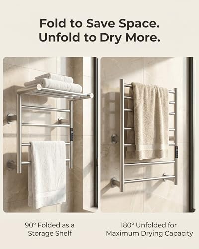 Heated Towel Rack Foldable Smart Dual-Zone APP No-Drill Brushed CA3 - color: Brushed, size: Pro-7Bar H27.56 x W21.65